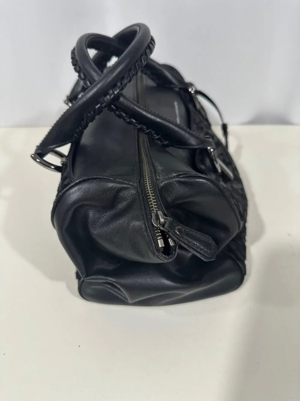 Diane von Furstenberg Drew Black Leopard Haircalf Leather Satchel Bag DVF Purse